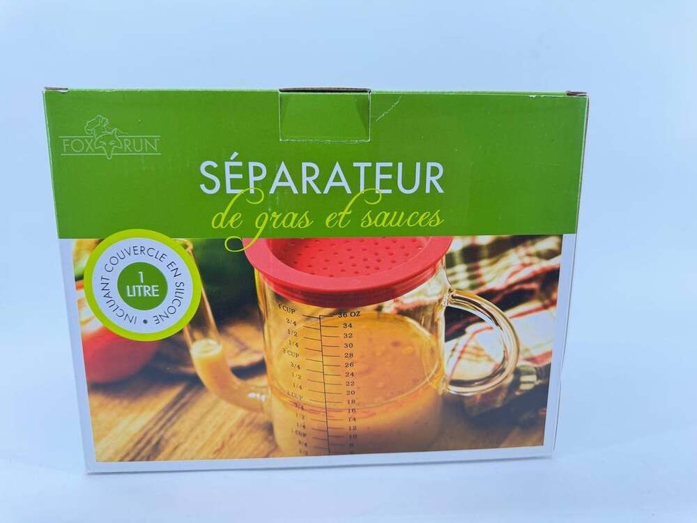 Fox Run Glass Fat Gravy Separator 1 Liter Silicone Strainer Lid Open Box 1.00 lb